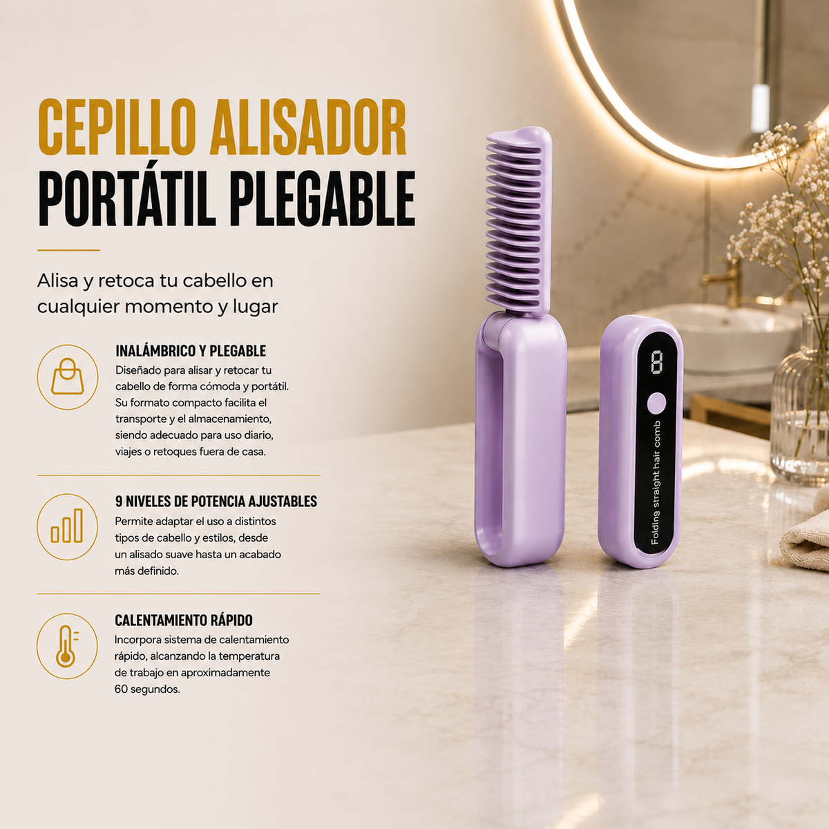 Cepillo Alisador Portátil y Plegable