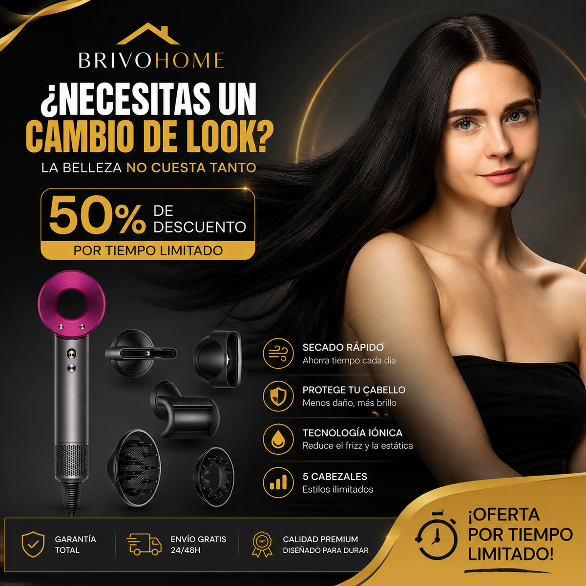 Secador de pelo profesional con accesorios magnéticos